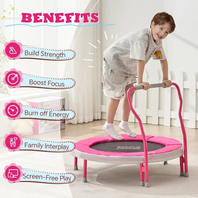 Mini Trampoline for Kids 3-6 with Foam Handle, 3ft Indoor Toddler Trampoline, No-Gap Cover