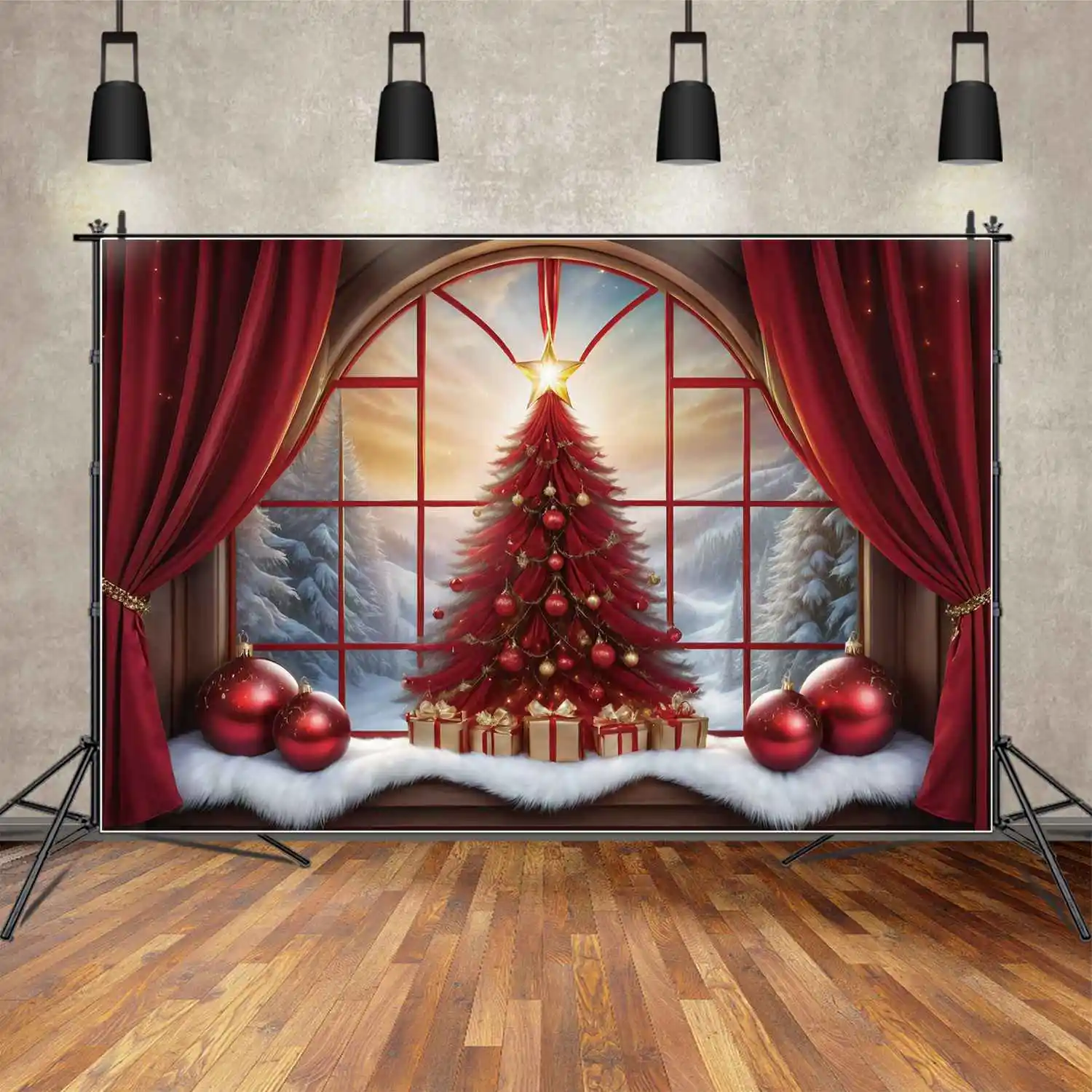

Фон MOON.QG рождественские драпировки украшения для елки украшение для дома красный занавес звезда фотосессия подарок