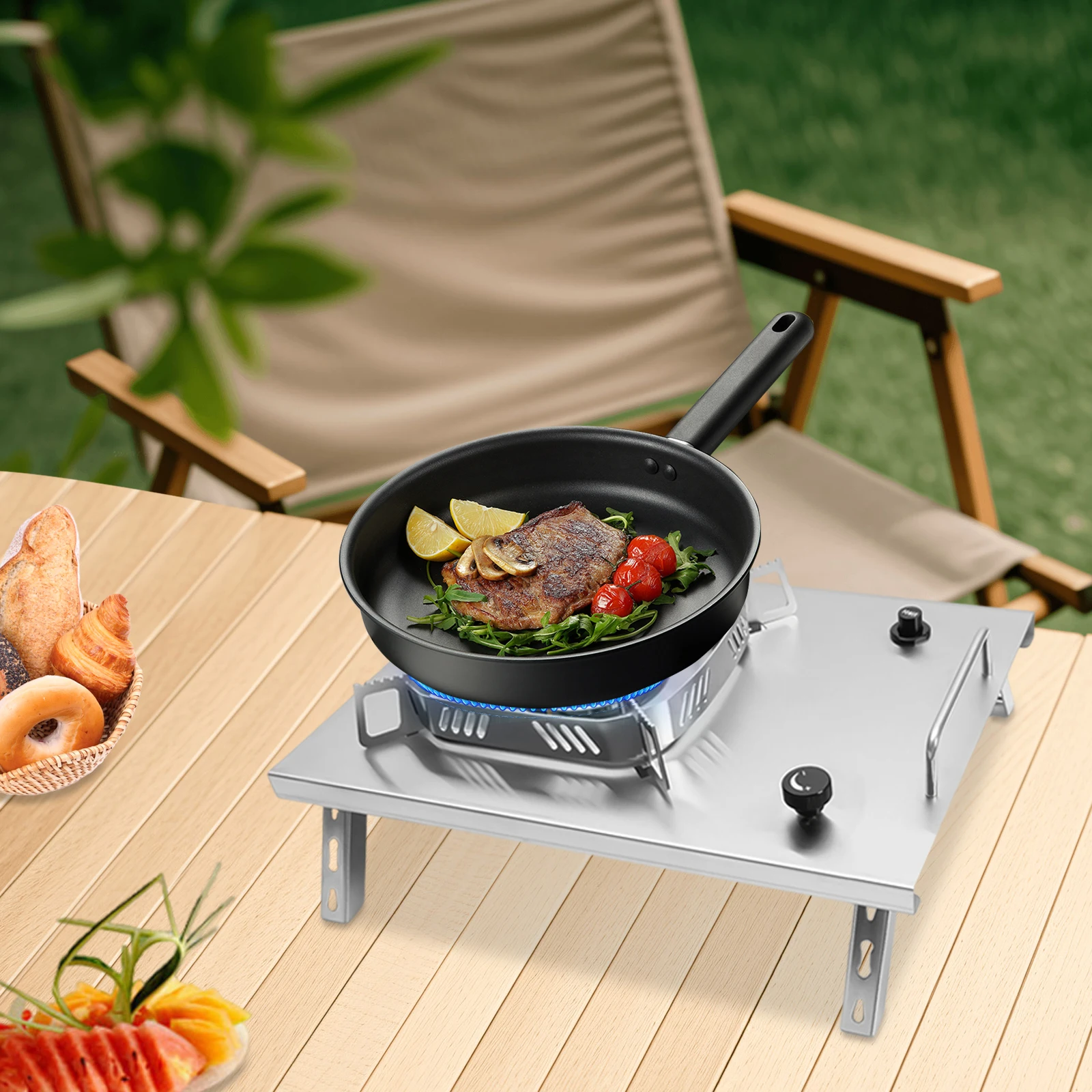 2600 W Gas-Campingkocher, tragbarer zusammenklappbarer Gasherd, Outdoor-Camping-Gasbrenner, Herd zum Kochen im Freien, Wandern, Grillen, 36 x 25,5 x 9,5 cm – Detail 4