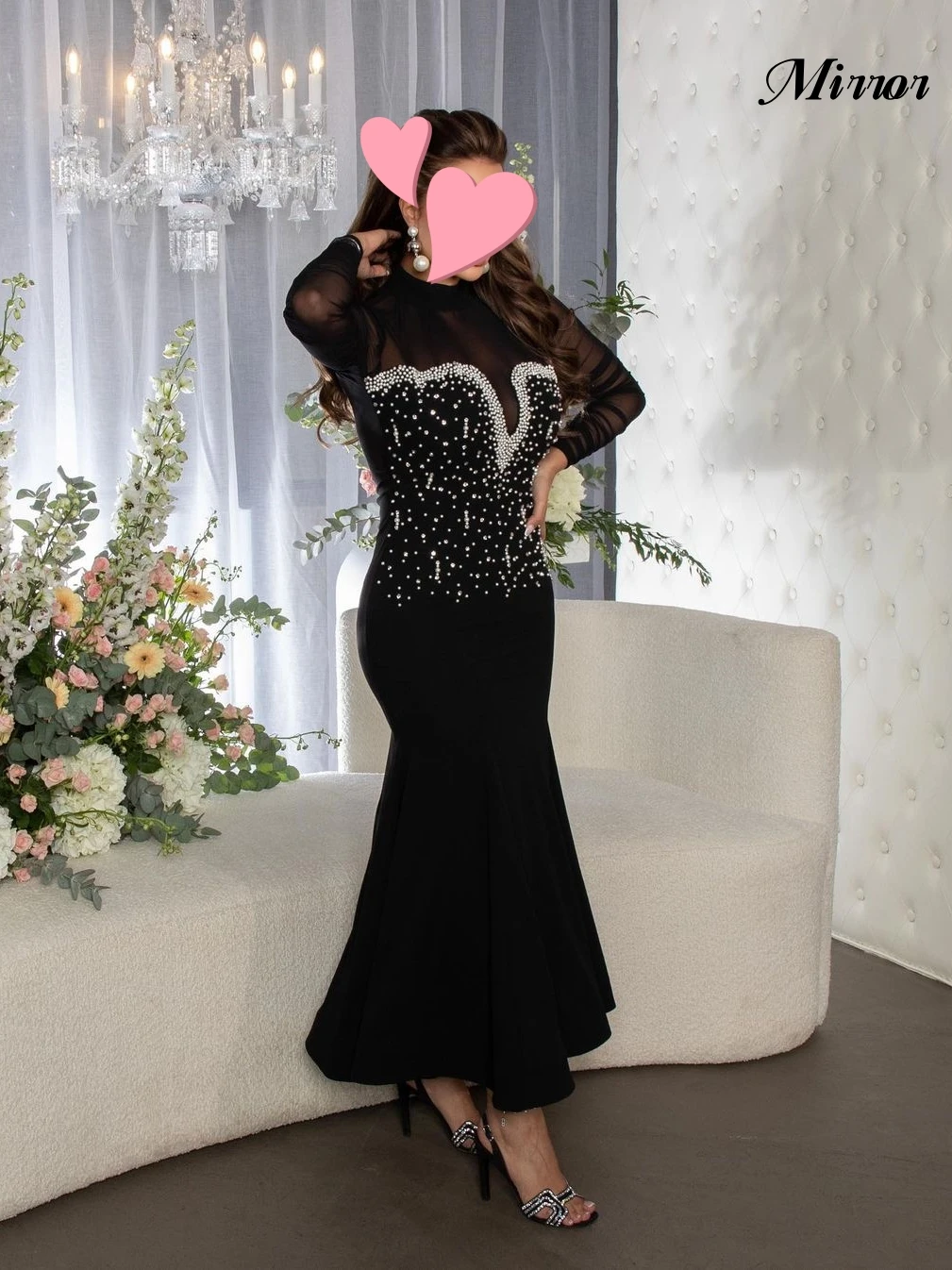 

Mirror Dress Elegant Vintage Sexy Black Mermaid Beading V-Neck Customize Formal Occasion Prom Dress Evening Party Gowns