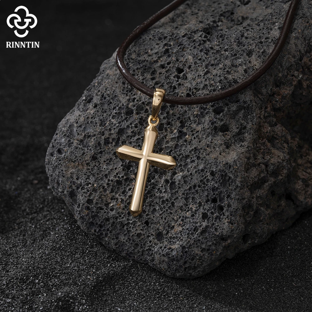 Rinntin 925 Sterling Silver Gothic Cross Necklace for Men Women Fashion Christian Prayer Religious Jewelry Pendant Gift NMN07