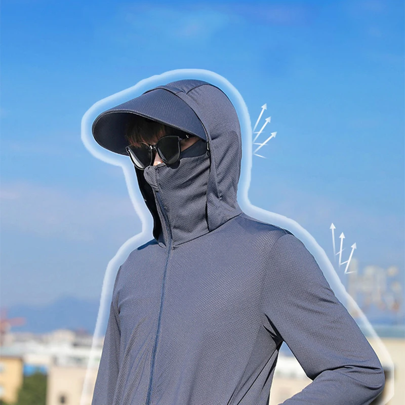 2024 Summer Men's Sun Protection Long Sleeve Hooded Fishing Shirts Outdoor Sun Skin Protection T-Shirt Hoodies Tops Tees Tunic