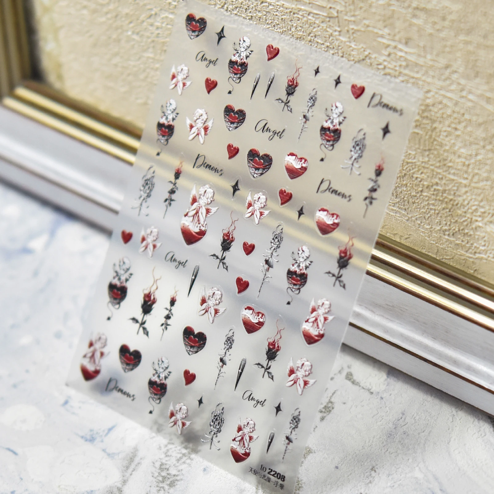 1 Sheet 5D Realistic Relief Withered Rose Angel Devil Demons Dark Doll Adhesive Nail Art Stickers Decals Manicure Ornaments 5