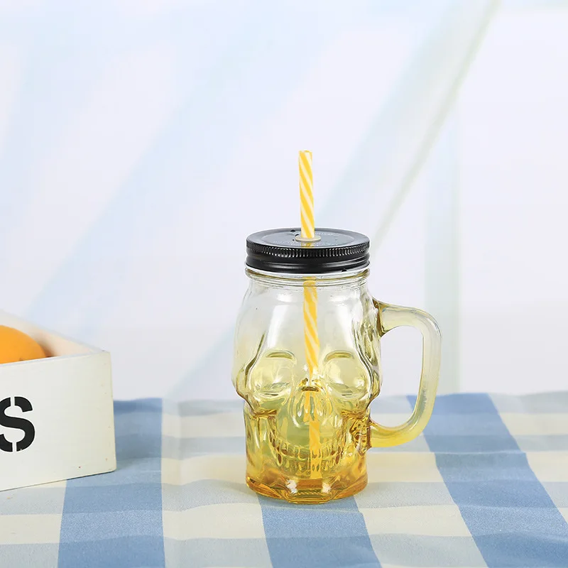 GLASS SKULL DESIGN 16OZ WITH HANDLE BOTTLE
