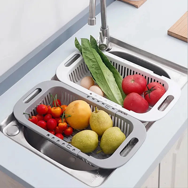 

Retractable Kitchen Sink Drain Basket Fruit and Vegetable Washing Drying Basket Draining Dish Rack Kitchen Plastic Storage Rack