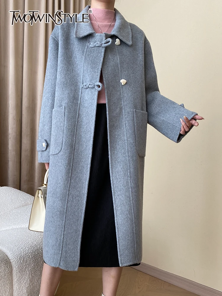 

TWOTWINSTYLE Solid Minimalist Trenches For Women Lapel Long Sleeve Patchwork Single Breasted Elegant Trench Female Fashion Style