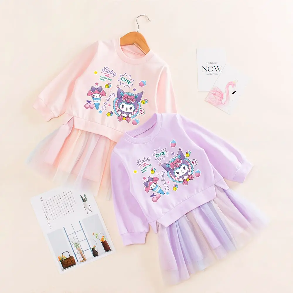 

Girls Clothes 2023 New Kawaii Sanrioed Kuromi My Melody Princess Dresses Spring Autumn Anime Long Sleeve Sweater Skirt Kids Gift