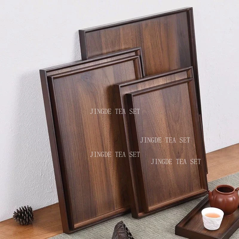 Rectangular Solid Wood Tray Household Wooden Gap Trays Chinese Walnut Colored Storage Tray Grill Pan Plate Fruit Platter