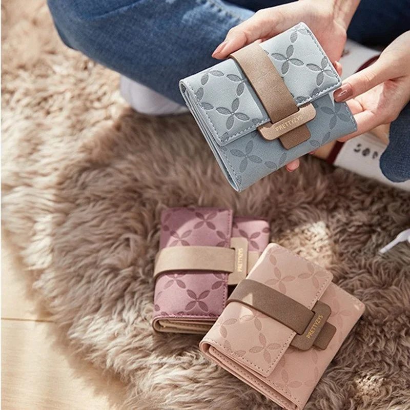 

2022 New Women Fashion Leather Bifold Short Wallets Female Luxury Designer Small Purse Zipper Card Holder Coin Pockets