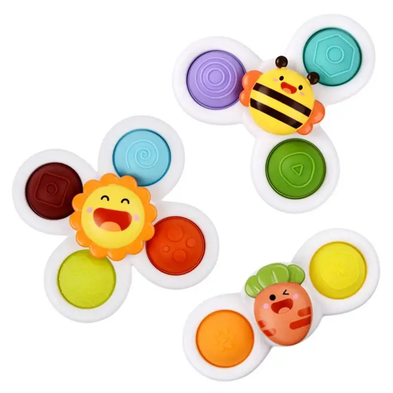 

3PCS Baby Spin Top Children Flower Spinners Montessori Child Bath Toys Sensory Hand Spinners Rattles Teether Suction Cup Toy