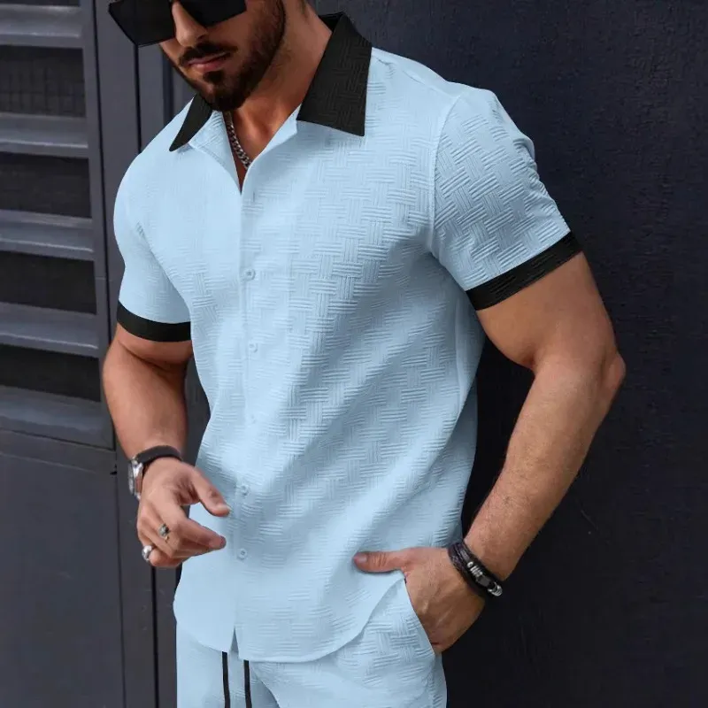 New Fashion Men's Jacquard Collocation Color Casual Short-sleeved Shirt Men's Casual T-shirt Men Clothing Polo Shirt