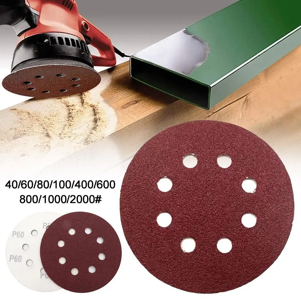 

8 Hole 125mm Red Sandpaper Woodworking Metal Grinding Disc Abrasive Polishing Tool 40/60/80/100/1000/2000 Grit Sanding Discs