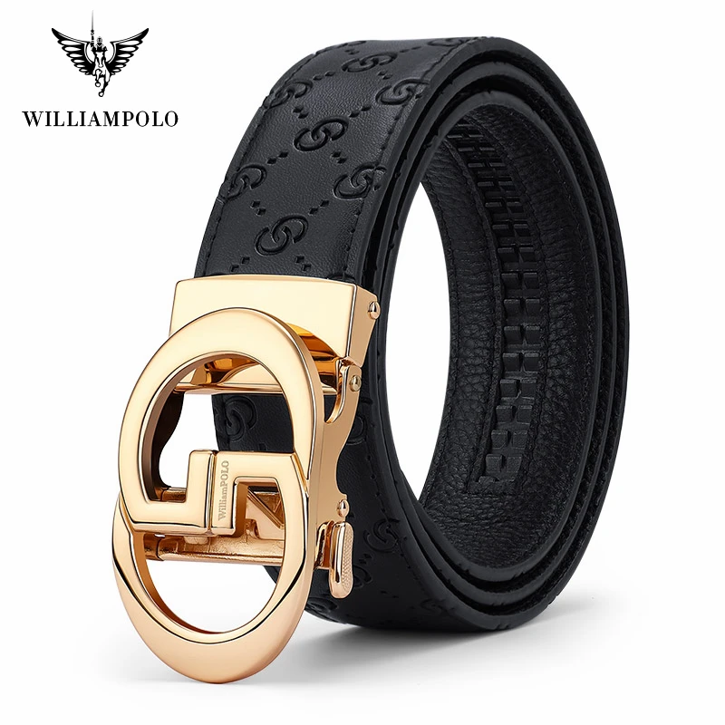 WILLIAMPOLO-cinturones de cuero genuino para hombre, correa de cuero Original  de alta calidad, hebilla automática de Metal - AliExpress