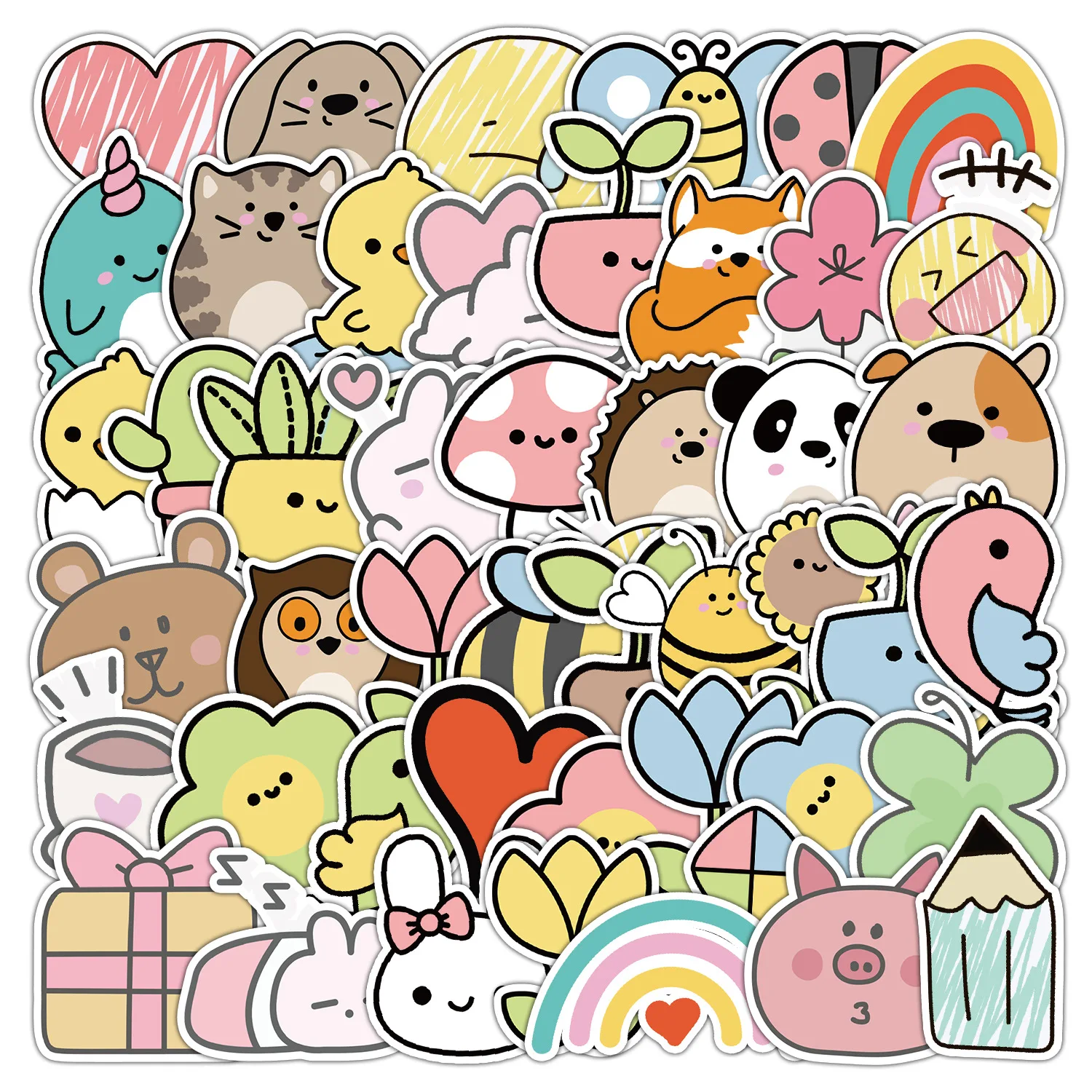 10/30/50pcs Cute Cartoon Stickers Laptop Car Mobile Phone Computer Water Cup Waterproof Creative Stationery Decorative Stickers