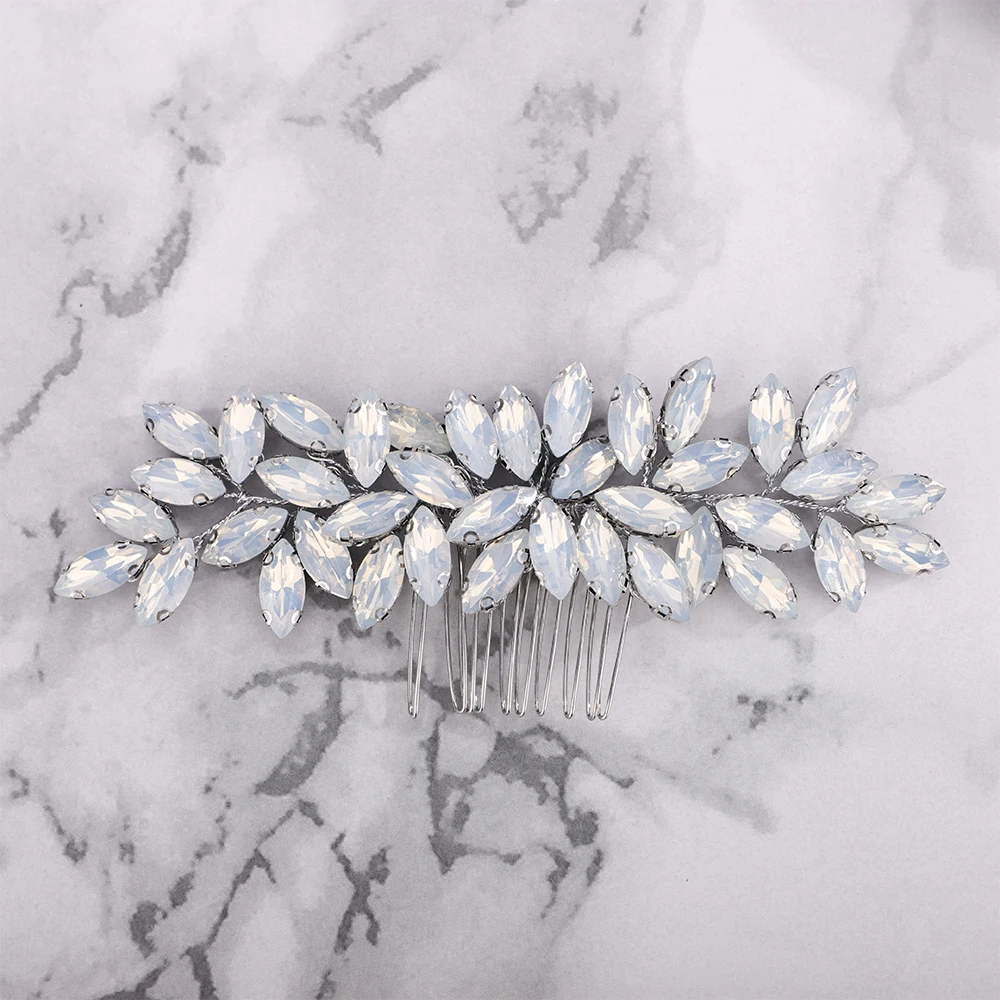 Opal Bride Wedding Luxury Full Rhinestones Hair Comb Silver Bridal Hair Accessories Piece for Women and Girls Party Tiara