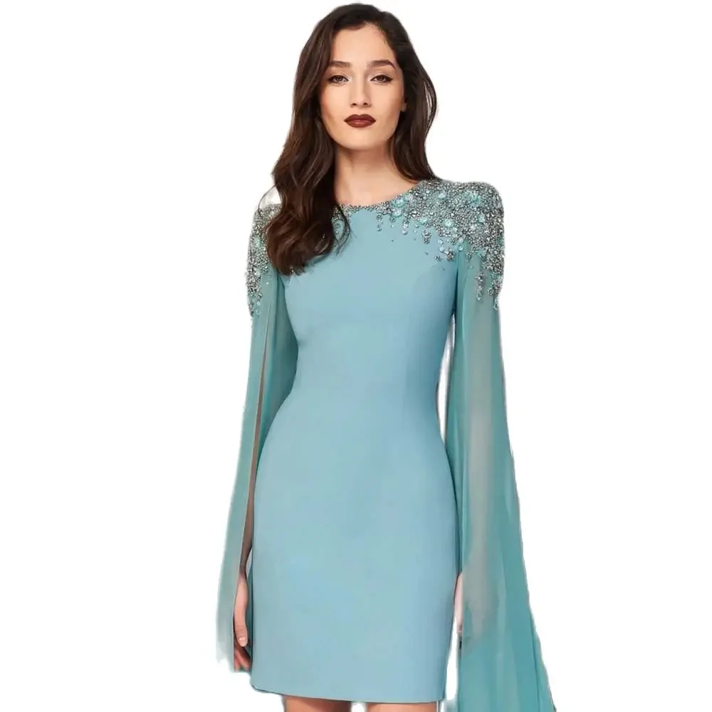 

Elegant Beautiful Women's Dresses Chiffon Shawl Long Sleeve Neck Luxurious Diamante Formal Occasion Gowns Cocktail Dresses