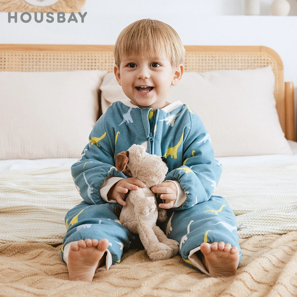 Kids Pajamas Winter Warm Sleepwear For 1-4 Years Boys Girls Split Legs One-Piece Jumpsuit Dinosaur Print Thicker Loungewear