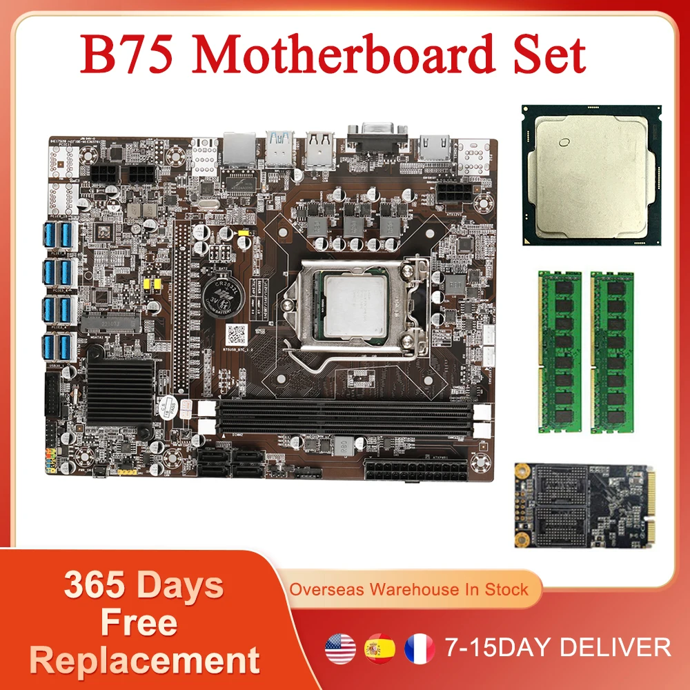 Набор материнской платы B75 для майнинга комбинированная LGA 1155 DDR3 SATA USB3.0 с ЦП 128G SSD