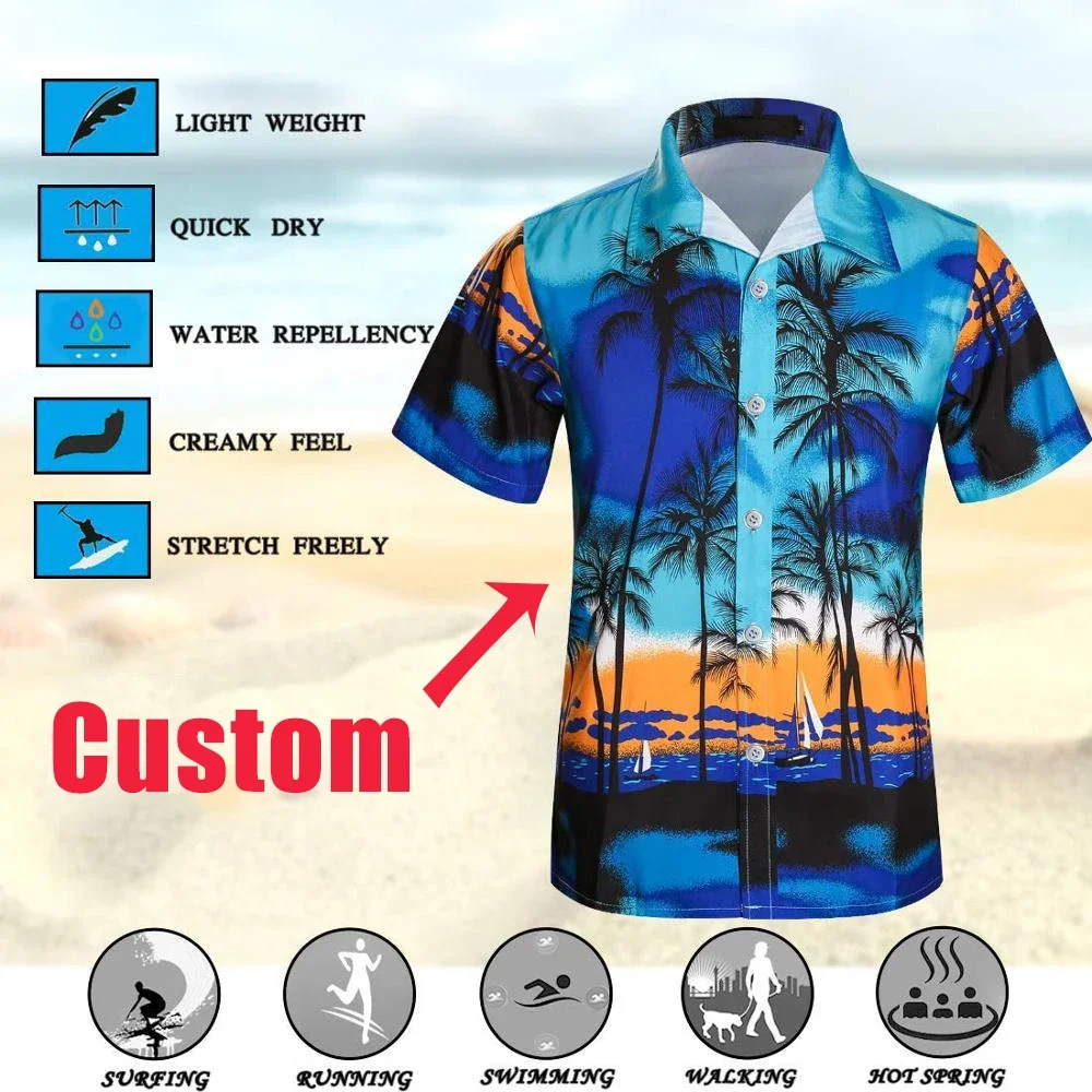 

2024 Hawaiian Shirts For Men Oversized Summer Short Sleeve Tropical Palm Tree Printed Aloha Button Leisure Loose Shirt Tops