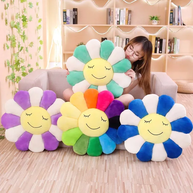 2022 Cute Colorful Plush Toy Kawaii Sunflower Pillow Soft Flower Stuffed Doll for Girls Gifts 43/55cm 2