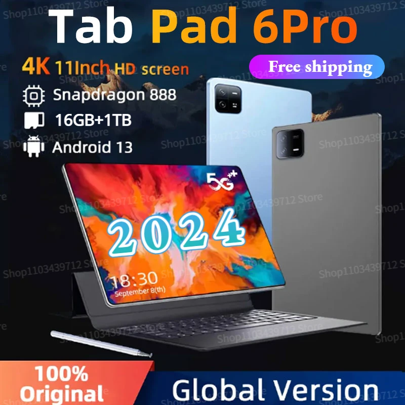 

2024 Original Global Version Tablet PC Pad 6 Pro Snapdragon 888 10000mAh Android 13 RAM 16GB+ROM 1TB 5G HD 4K Screen WIFI Mi Tab