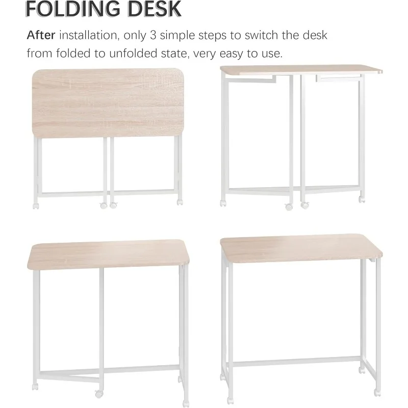 27.5" Mobile Small Rolling Computer Desk, Folding Laptop Cart Table with Wheels, Portable Office Desk for Small Sp 6