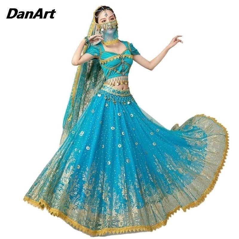 

Women Short Sleeve Big Swing Long Dress Adult Clothing Arab Belly Dance Performance Costume Halloween Festival Court Style Dress