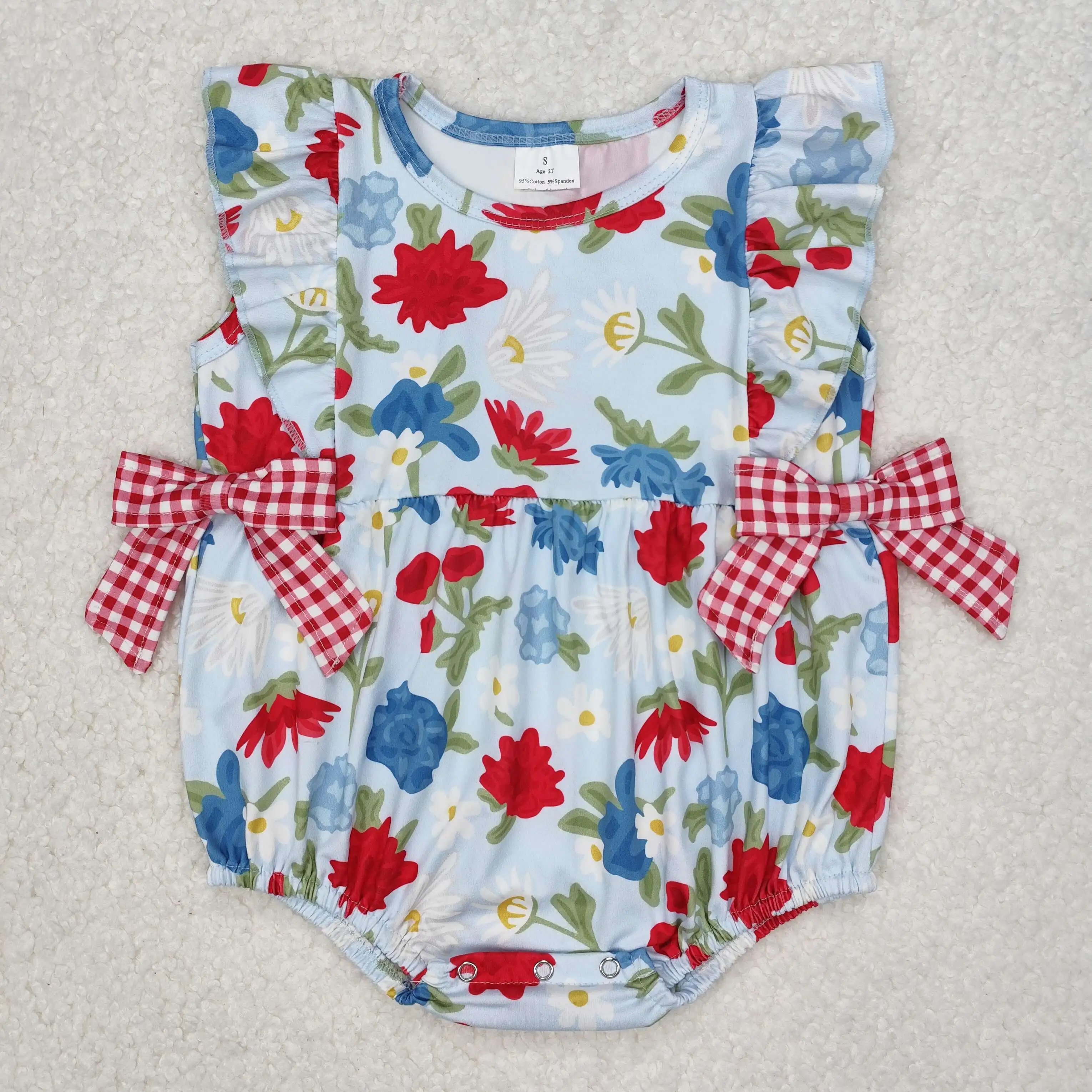 3.27y NEW stock baby summer girls romper wholesale boutique fishing float red bow blue vest rompers