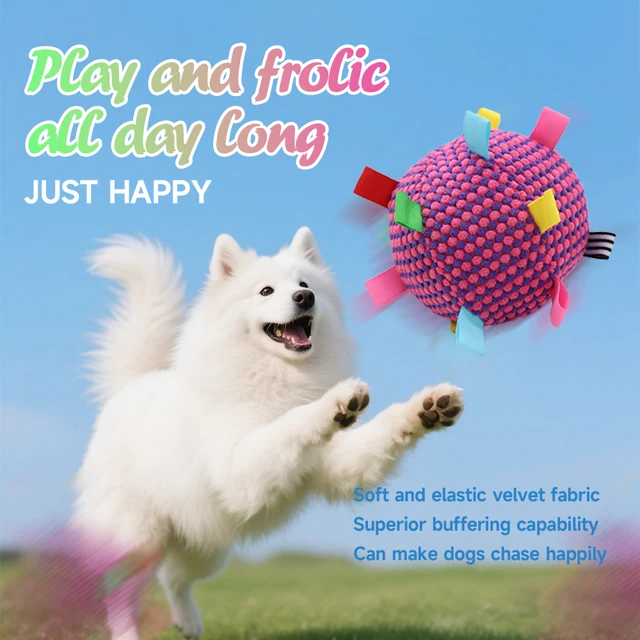 Interactive Ball Dog Toy Suitable for  Chewing Training, Stress Relief, Bite Sound Resistance, Plush tug-of-war Toy three color 4