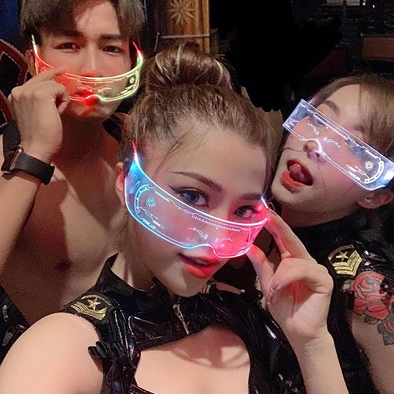 Acrylic LED Luminous Glasses Glow Party Neon Light Up Visor Eyeglasses DJ Bar Party Eyewear For Halloween Christmas