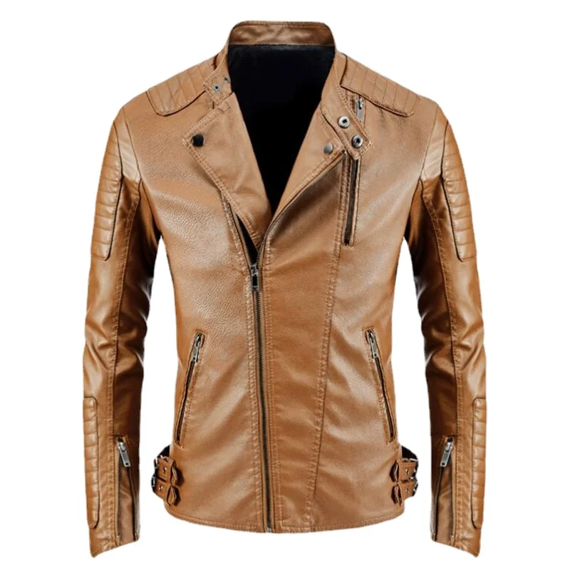 

2022 Winter Leather lapel Jacket Men Fur Lined Warm Motorcycle Jacket Slim Street Fashion Biker Coat Zipper Pleated Design S-3XL