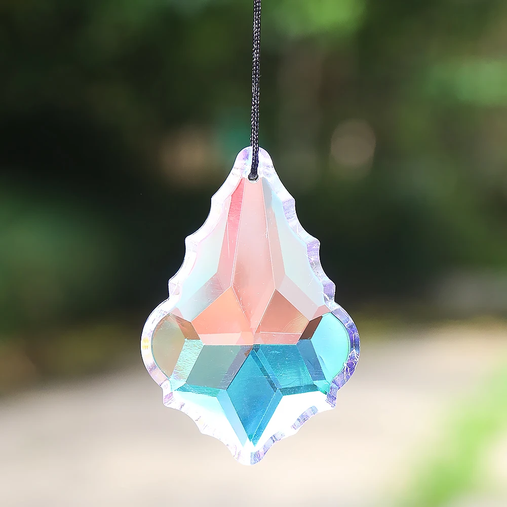 63MM Aurora AB Color Faceted Prism Glass Maple Leaf Crystal Pendant Chandelier Dangle Lamp Part Rainbow Suncatcher Charm Hanging