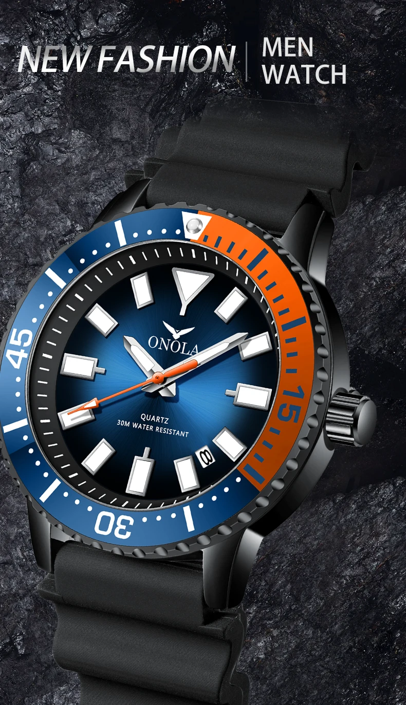 HOT Business Men's Watch ONOLA Rubber Waterproof Leisure