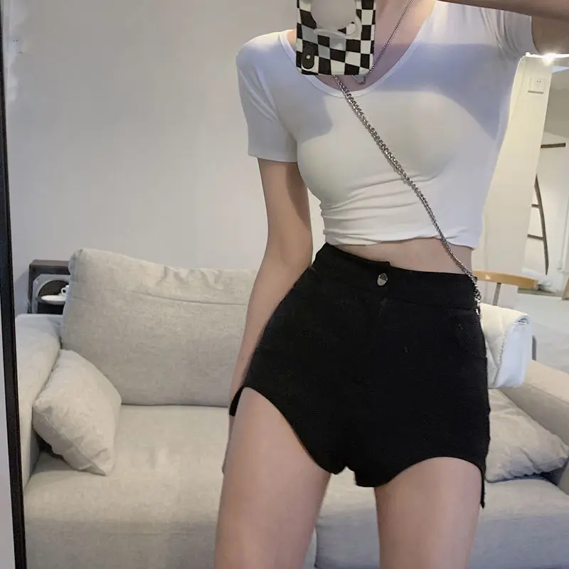 Summer New High Waist Irregular Super Shorts Solid Color Slim White All-match Wide Leg Pants Street Casual Fashion Women Clothes
