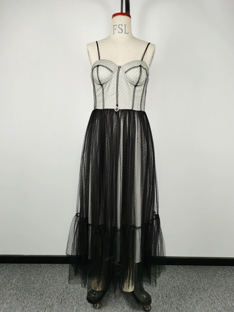 Spaghetti Strap Evening Party Dresses For Women Sexy Lace Sexy Sling Tube Top Gradient Chiffon Gothic Bridesmaid Dress