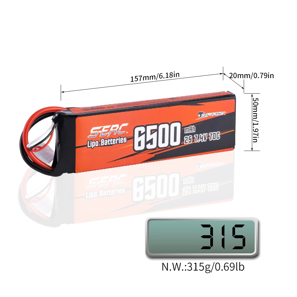 Sunpadow 2S Lipo Battery for 6500mAh 7.4V 70C 100C 130C TRX Plug with RC Drone Drift Car Vehicles Monster Truck Tank Boats 4