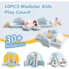 Modular Kids Play Couch 10PCS Kids Modular Couch Colorblocked Corduroy Modular Kids Couch Modular Couch Kids (Beige, Light Blue) 6