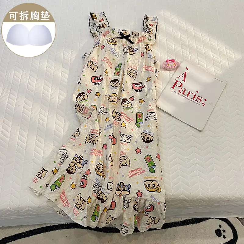 

Crayon Shin-Chan Kawaii Пижама Аниме милый мультфильм летняя средняя длина камзол Пижама Платье с нагрудной подушкой Свободная Домашняя одежда