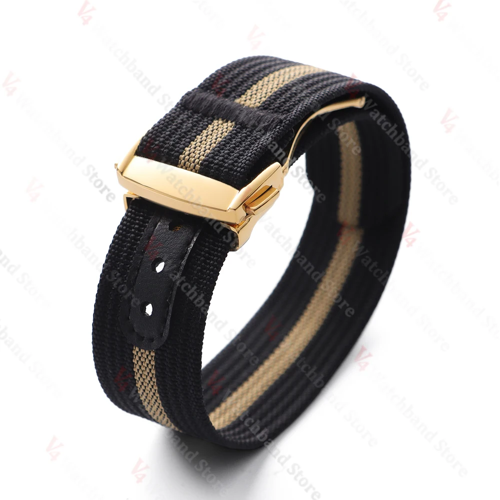 Black Gold Buckle Men's Sports Braided Nylon Watch Band 20mm