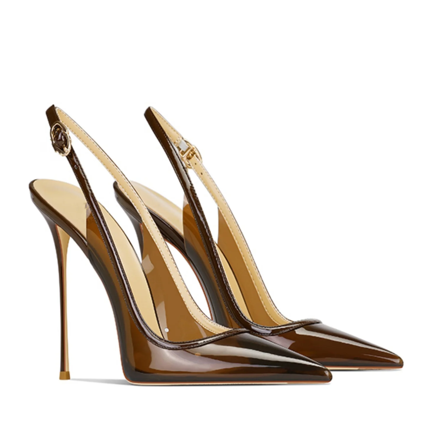 2025 New Patent Leather Matching Color Pointed and Shallow Mouth Back Tripping Belt Ultra-high Heel 12CM Sexy Bakehead Sandals