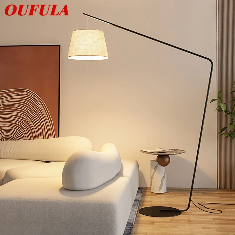 

OUFULA Nordic Black Fishing Floor Lamp Modern Family Living Room Beside The Sofa Creative LED Decorative Standing Light