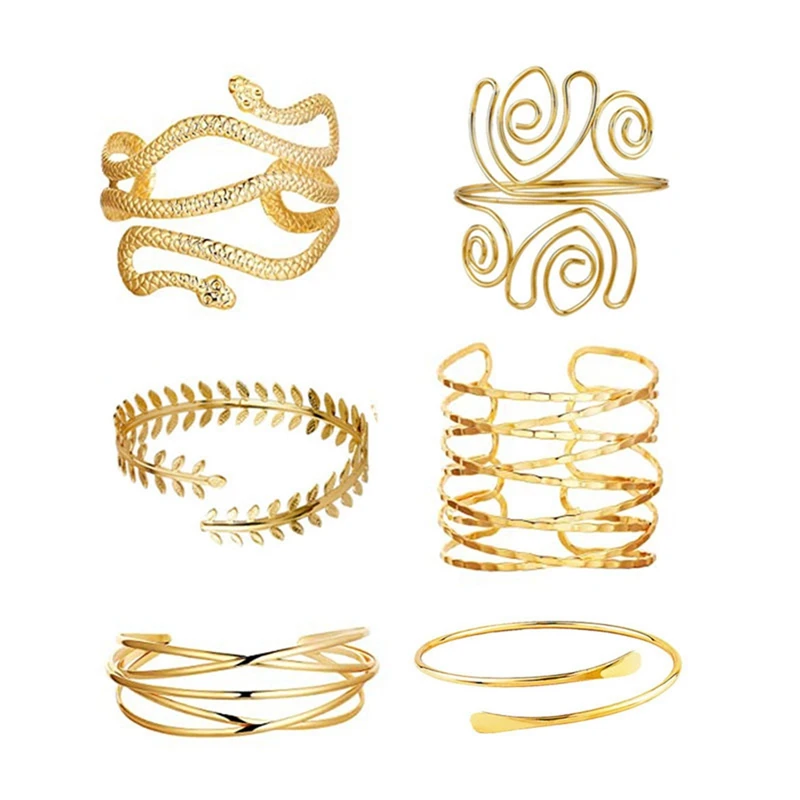 Bangle Bracelet Snake Bangle Bracelet 1PC Shiny Exaggerated Metal Cross Hollow Lady Bracelet Snake Arm Jewelry Retro Women's Bracelets