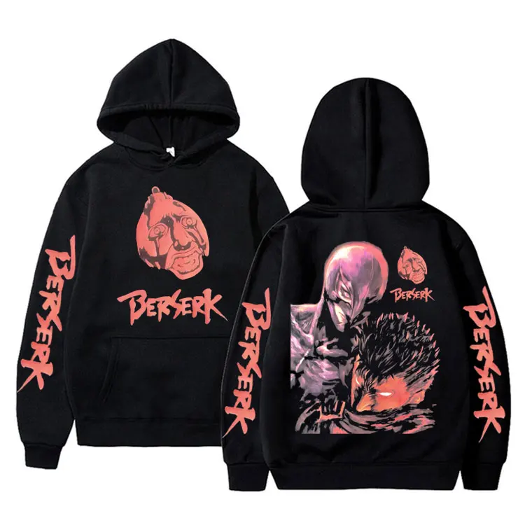 

Vintage Anime Berserk Guts Fight Swordsman Gatsu Sacrifice Zodd Double Sided Hoodie Men's Manga Oversized Sweatshirt Streetwear