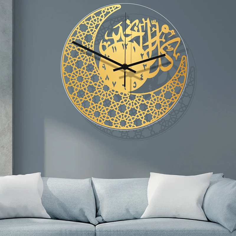 New Acrylic Mirror Decorative Clock Islamic Calligraphy Decoration Silent Wall Decor Home Clock Wall 3d Pendulum
