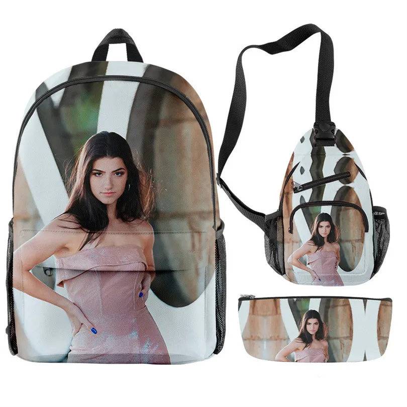 Classic Charli D'amelio Candy Color 3D Print 3pcs/Set pupil School Bags Trendy Travel Laptop Backpack Chest Bag Pencil Case