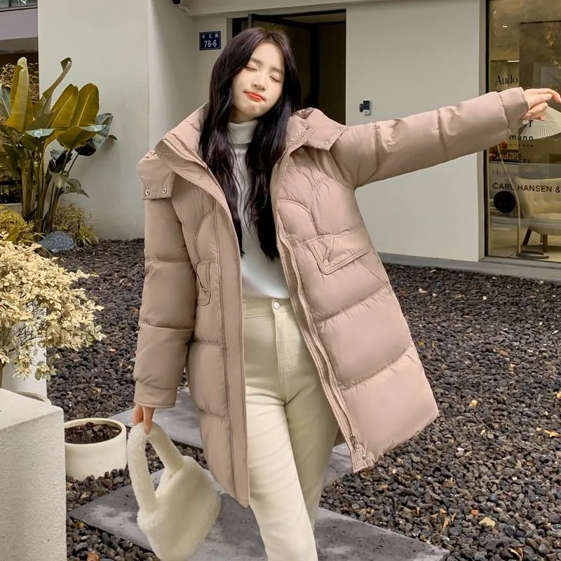 2023 New Women Down Cotton Coat Winter Jacket Female Mid Length Version Parkas Loose Thick Warm Outwear Hooded Fashion Overcoat