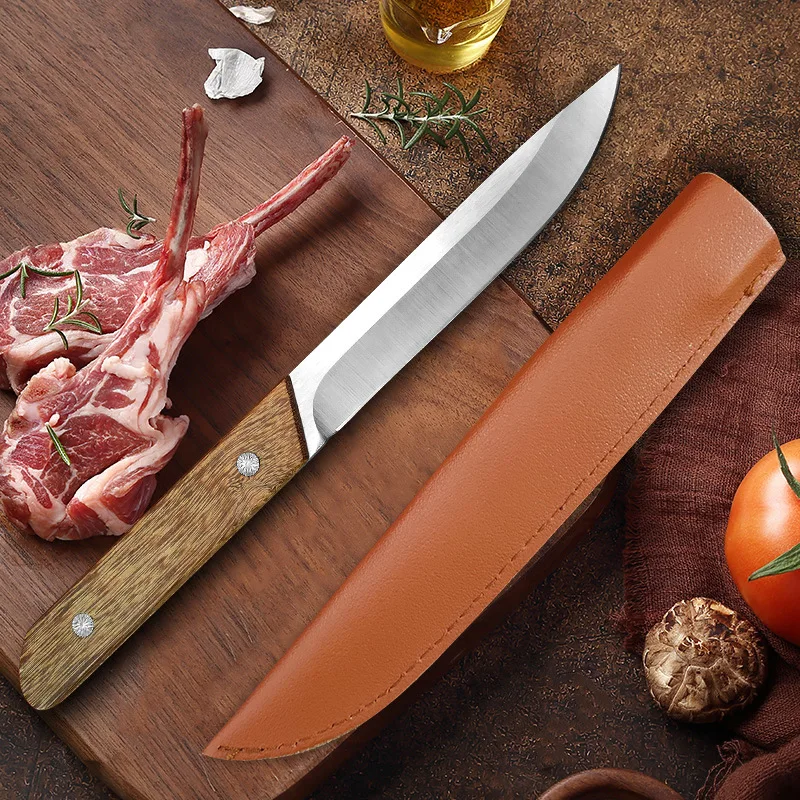 Kitchen Utility Knife Stainless Steel Paring Knife with Wood Handle Barbecue Steak Cutting Boning Knife Cleaver