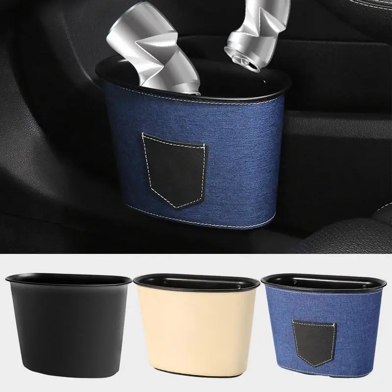 

Car Trash Can Car Seat Back Door Hanging Automotive Garbage Cans Multifunctional Trash Bag Waterproof Leather Auto Storage Boxes