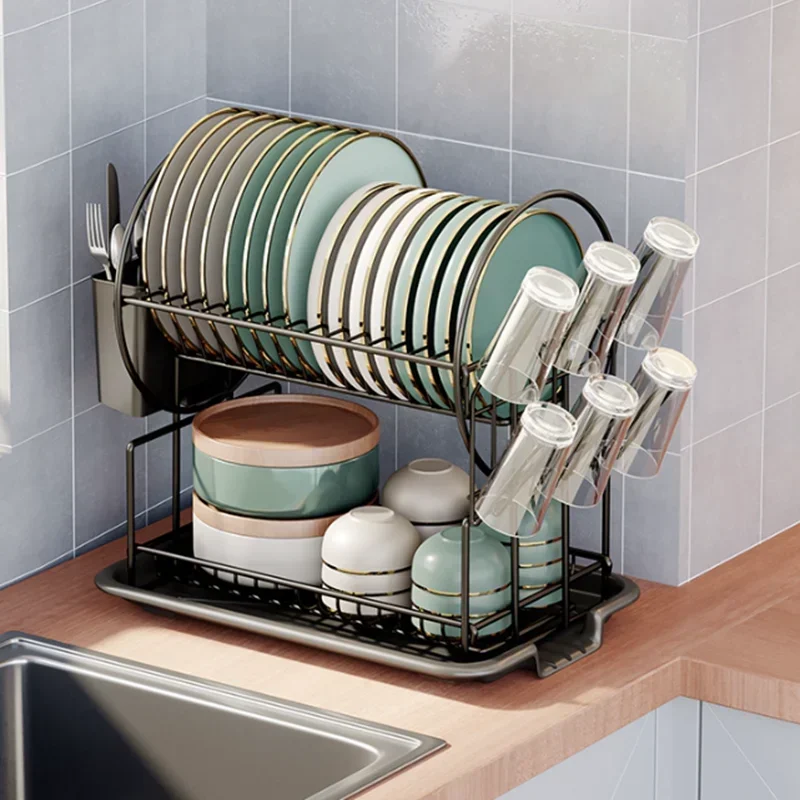 

Kitchen Dish Bowl Drainer Storage Rack with Chopsticks Drainboard Knife Fork Water Cup Organizer Counter Kitchen Organizer