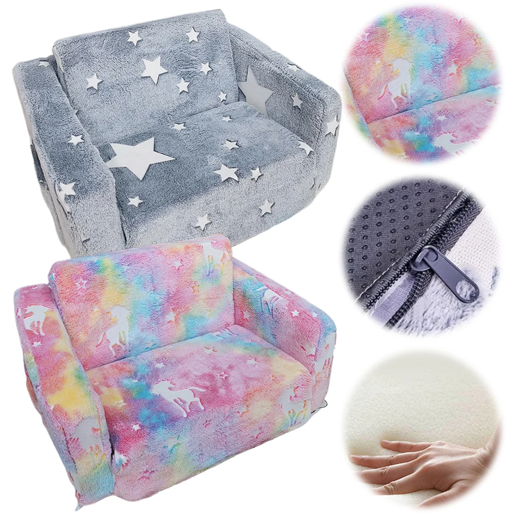 Comfy Toddler Chair Folding Out 2-in-1 Toddler Soft Couch Fold Out Glow in Dark Convertible Plush Foam Chair for Girls and Boys